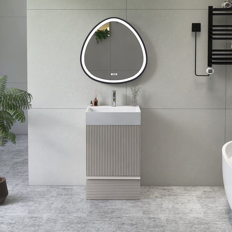 Meuble-lavabo sur pied 20 po avec lavabo en céramique, Gris