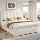 Queen Size Bed Frame Upholstered Platform Bed Frame With Headboard Modern Soft Cloud Bed Frame Queen Size Bed Frame With Rounded Corners, No Box Spring Required, Easy To Assemble,