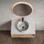 Meuble-lavabo flottant avec lavabo vasque en marbre et rangement ouvert