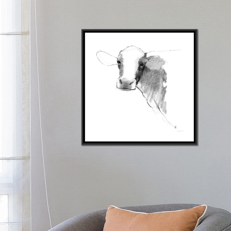 « cow ii dark square », impression sur toile, H 18 po x l 18 po x P 1,5 po, Toile avec cadre noir, Pas de tapis