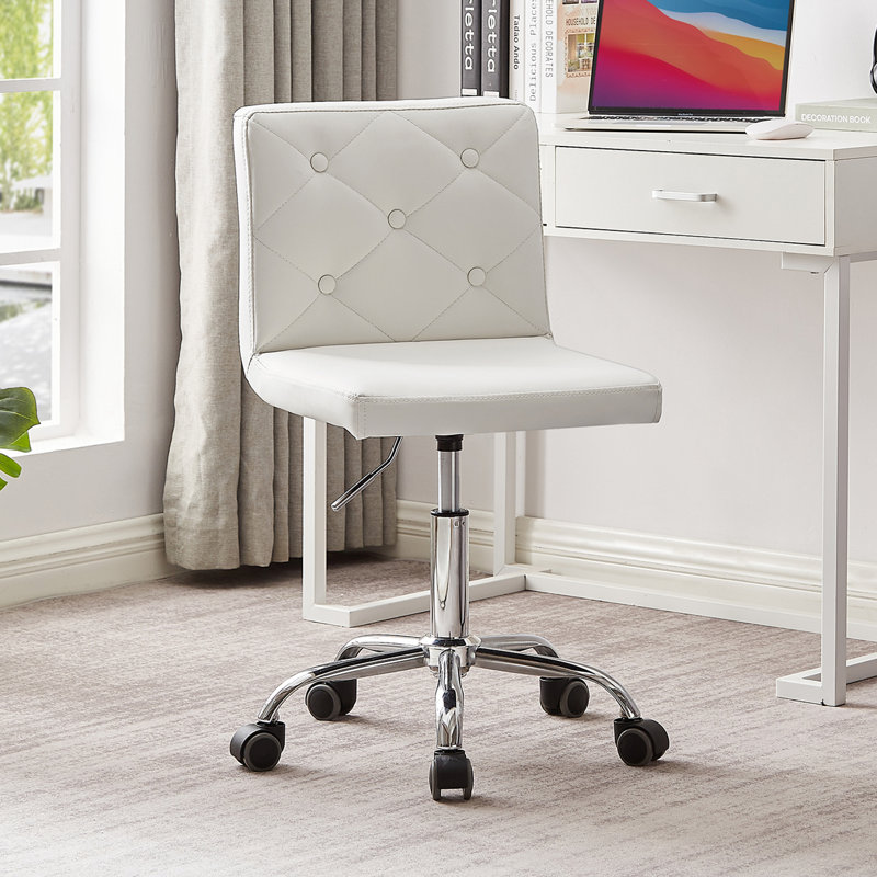 White Armless Ergonomic Adjustable Swivel Office Chair with Wheels – Modern Rolling Computer Desk Chair, Comfortable Task Chair for Home Office, Study, or Vanity