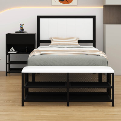 Metal Platform Bed – Two-Tier Storage Shelves & Wooden Storage Cabinet Included by Latitude Run