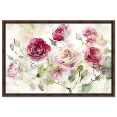 Rose Waking IV, impression sur toile encadrée, œuvre florale encadrée par Art Remedy, cadre en noyer, 54 x 36