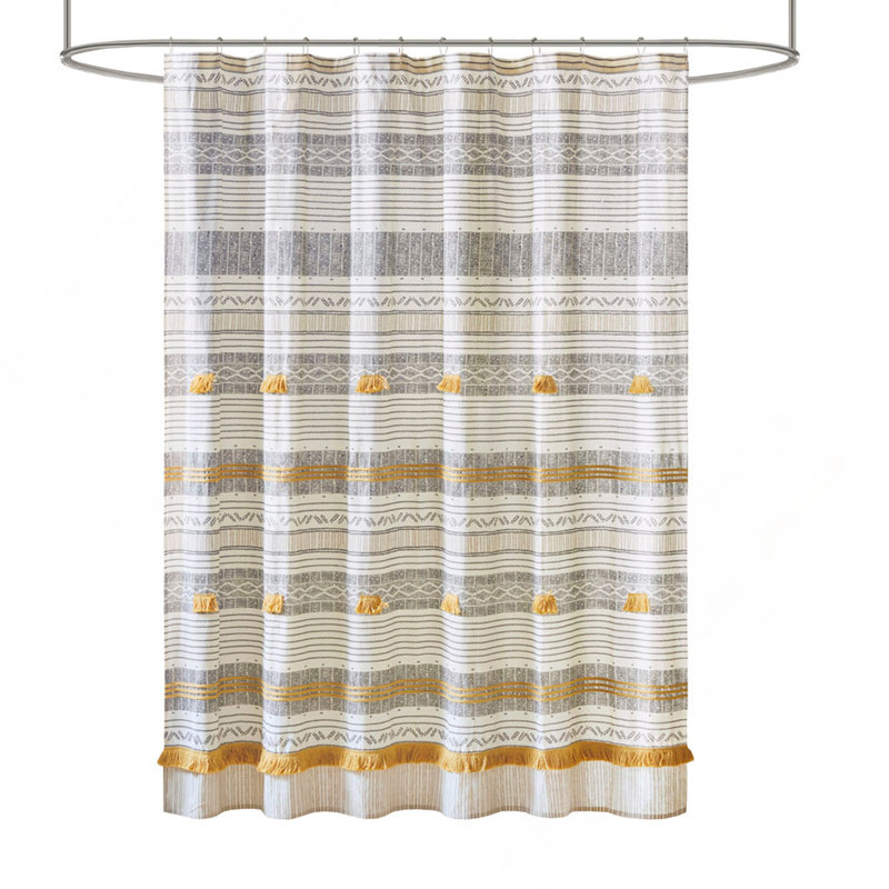 Cotton Stripe Printed Shower Curtain With Tassel