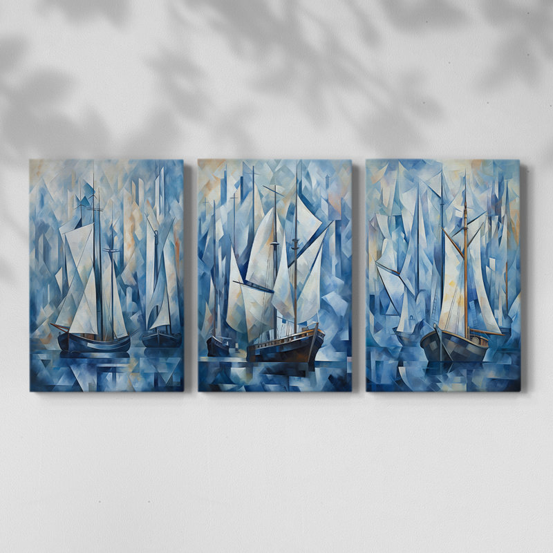Série Sea and Shore Lxxxx - Ensemble de 3 toiles tendues avec châssis - Prêt à être accroché