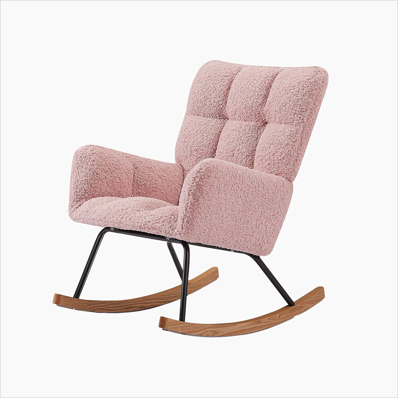 Chaise berçante rembourrée avec dossier haut Comfy, Ourson rose