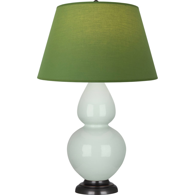 Lampe de table double gourde en céramique, Thé vert / taupe, Céladon glacé / bronze, Bronze