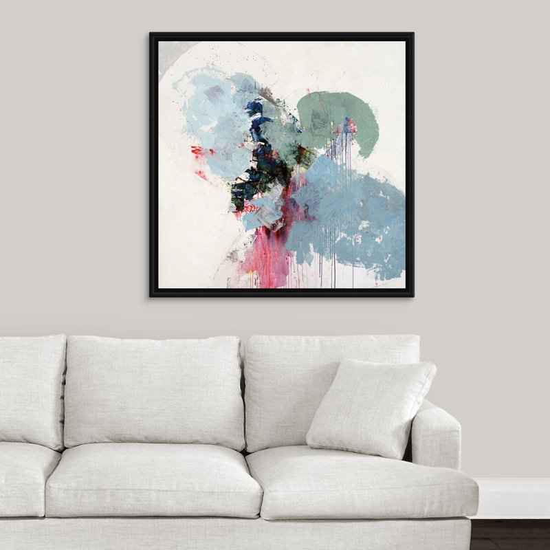 « party maïs soufflé du », peinture sur toile, H 37,7 po x l 37,7 po x P 1,75 po, Cadre flottant noir