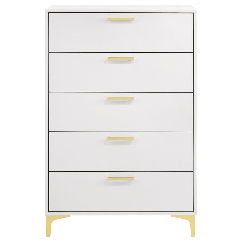 Commode rectangulaire blanche à 5 tiroirs Karena
