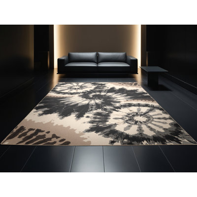 Machine Washable Benson Eclectic Abstract Rug in Black – Beige Binding