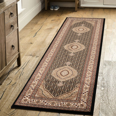 2 pi 7 po X 9 po, noir, fait à la machine, classique, luxueux, orné traditionnel, victorien, médaillon, tapis de couloir, velours 100% polypropylène, envers en jute, teinture et victorien pour animaux de compagnie