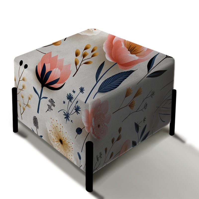 Repose-pieds carré blanc et rose avec fleurs nordiques Serenity