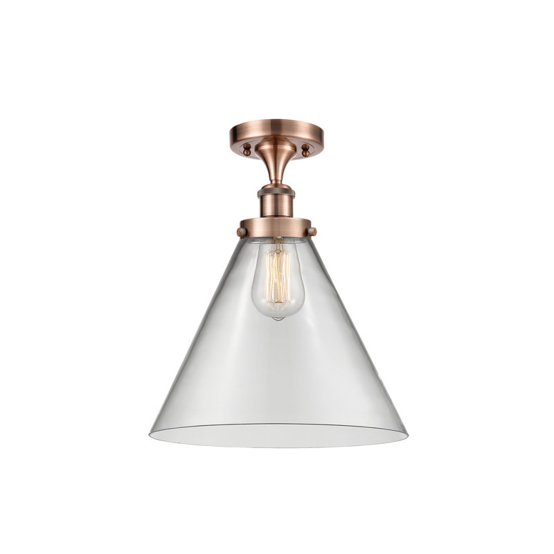 Plafonnier semi-encastré 1 lumière Ballston Urban Cone, Cuivre antique, H 13 po x l 12 po x P 12 po, Clair