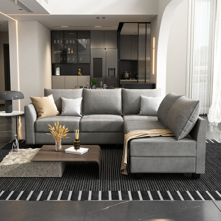 L-Shaped Modular Sectional Couch Reversible Modular Upholstered Sofa