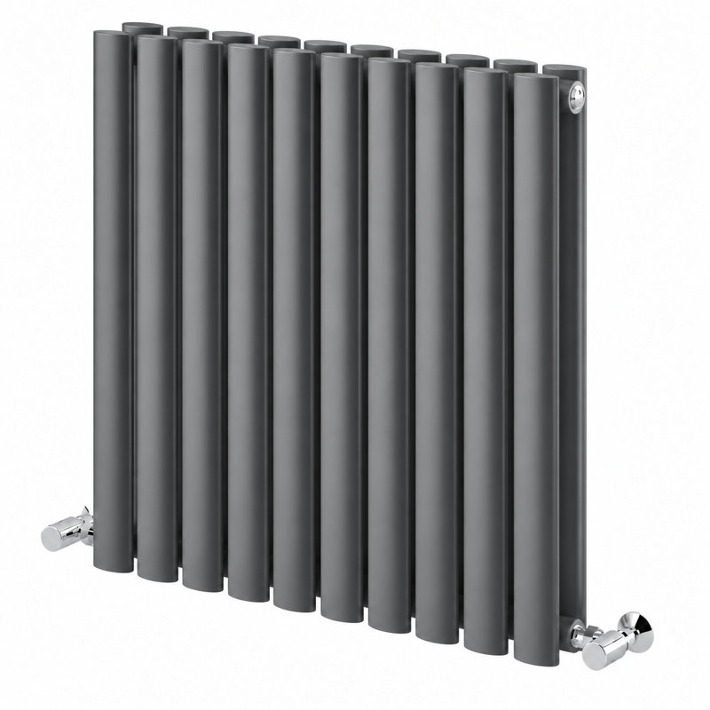  Horizontal Oval Panel Radiators, 600mm H x 590mm W, Grey