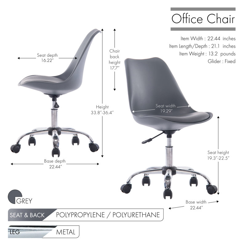 Noblitt Height Adjustable Swivel Office Chair, Grey