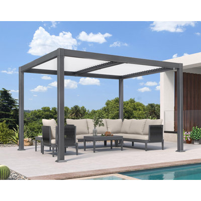 PURPLE LEAF Louvered Pergola 10' x 12' Outdoor Aluminum Pergola with White Adjustable Rainproof Roof Grey Frame Hardtop Gazebo for Patio Deck Garden