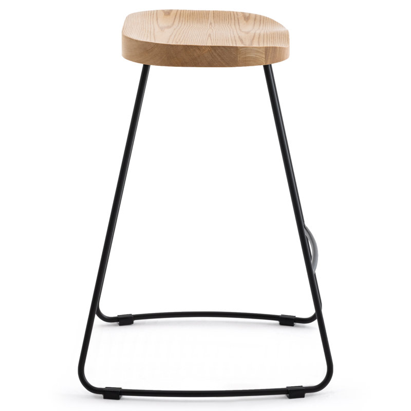 Bar Stools Set of 2 Rustic Counter Stools with Solid Wood Saddle Seat & Metal Legs, Backless Kitchen Island Stools for Breakfast Bar & Home Decor