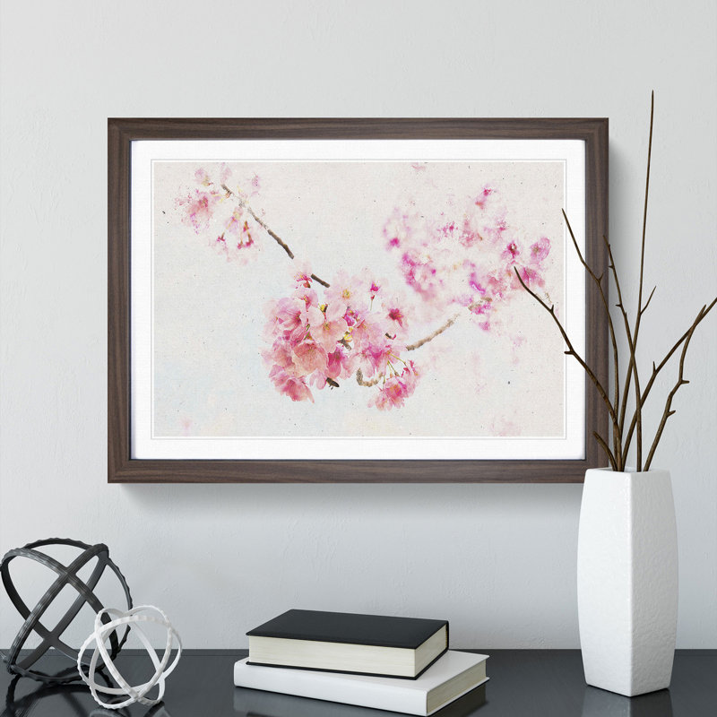 Pink Sakura Blossom Tree in Bloom - Picture Frame Graphic Art Print, 24cm H x 33cm W x 2cm D, Walnut Framed