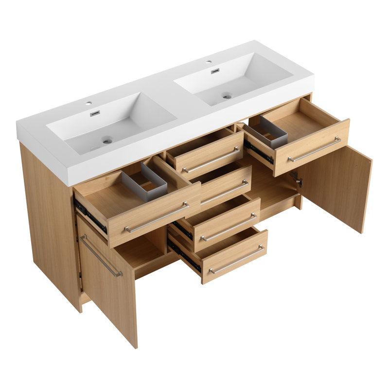 Meuble-lavabo double 60 po avec plateau en résine