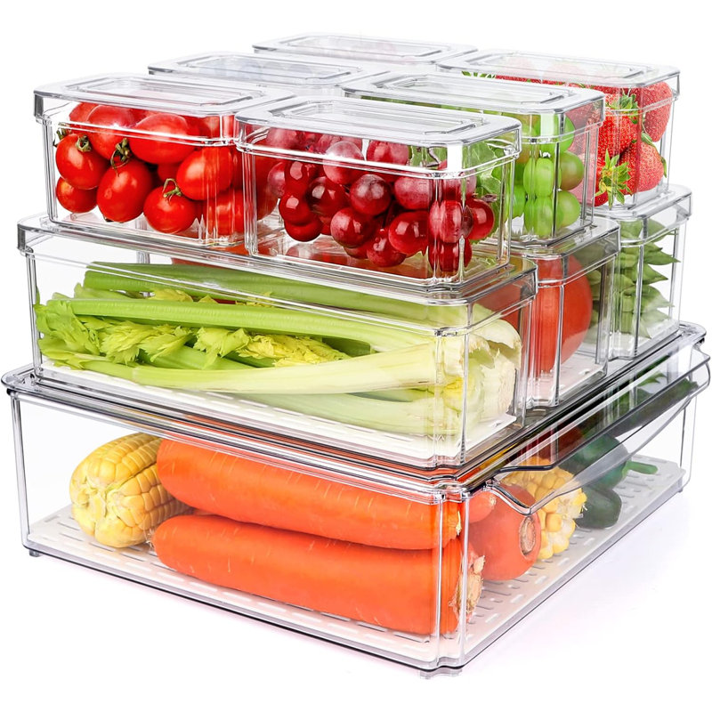 10-pack Clear Stackable Fridge Organizer Bins With Lids