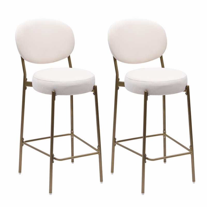 Ensemble de 2 chaises de salle à manger rondes 29 "en velours avec tabouret de bar 29" avec dossier et repose-pieds, Velours