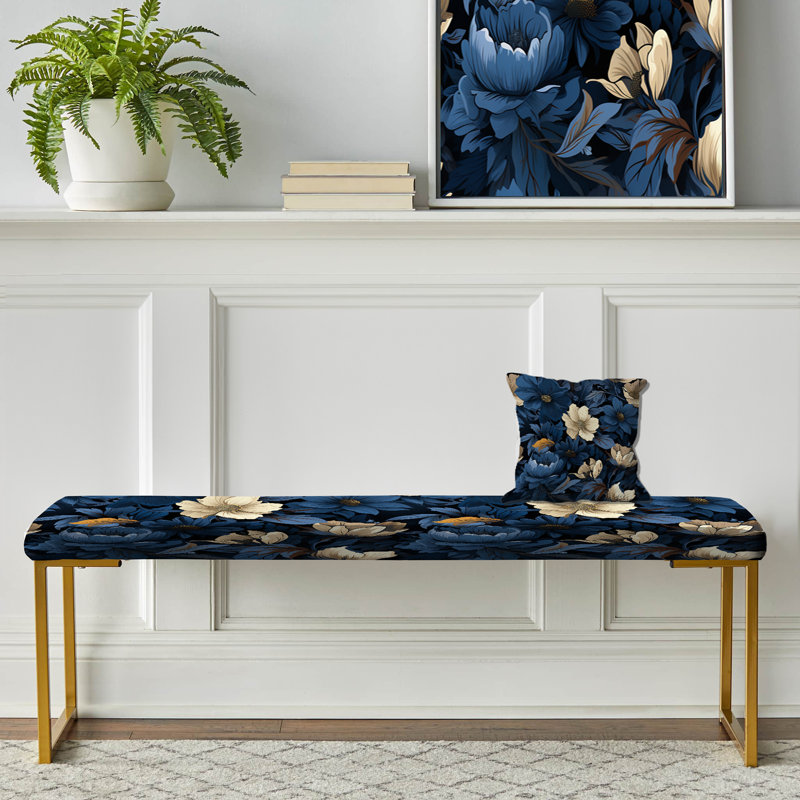 Banc rembourré or, Nightfall Dark Blue And White Floral Pattern