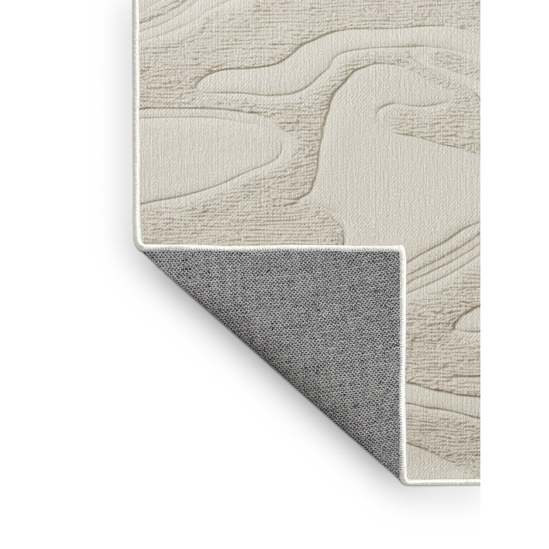 Machine Washable Abstract Beige Area Rug, Round 7'