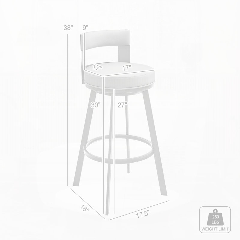 Tabouret tournant 30 "en métal avec similicuir, Light Grey, Black