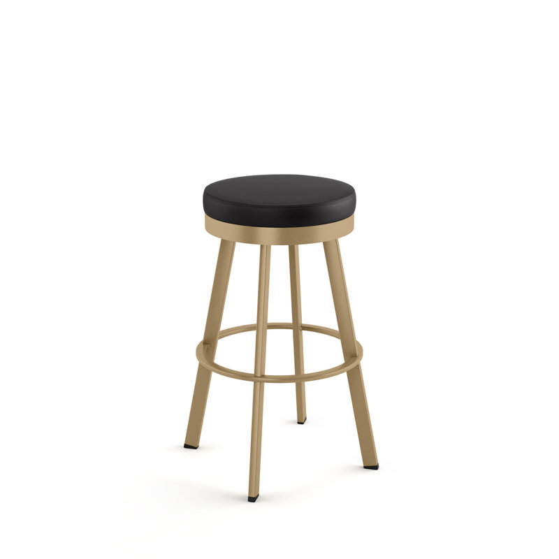 Tabouret de bar et de comptoir pivotant sans dossier Jamieson, Similicuir noir, Or