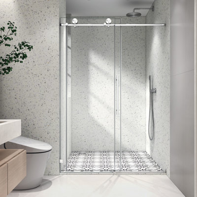 Lornor Frameless Sliding Shower Door with Soft-Close System, Tempered Glass, 304 Stainless Steel Rollers & Nano Easy-Clean Coating