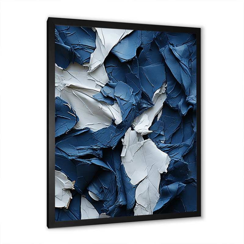«Bliss Of Happiness In Aegean Blue», peinture abstraite sur toile, H 32 po x l 24 po, Cadre photo unique, Noir