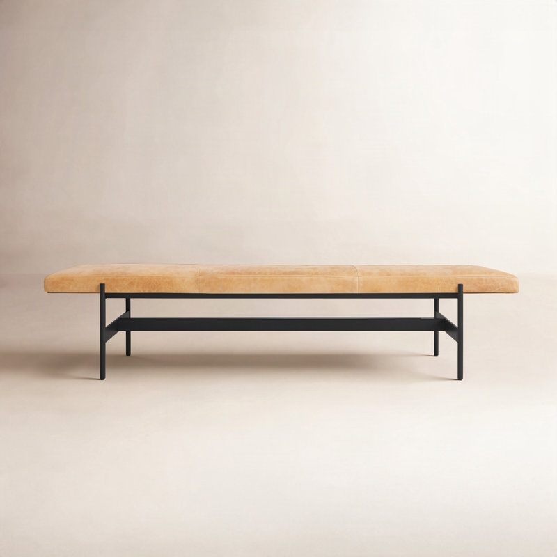Daybench Upholstered Bench, 14" H x 75" W x 24" D, Camel Genuine Leather, Oblivion