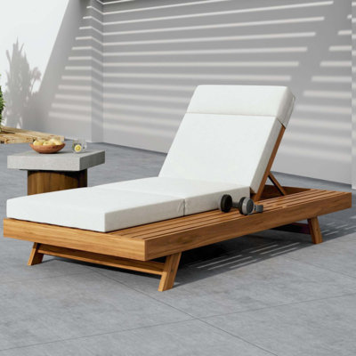 Ensemble de méridienne en bois d'acacia avec appui-tête, coussins résistants à l'eau et espace disponible d'un côté (1 pièce)