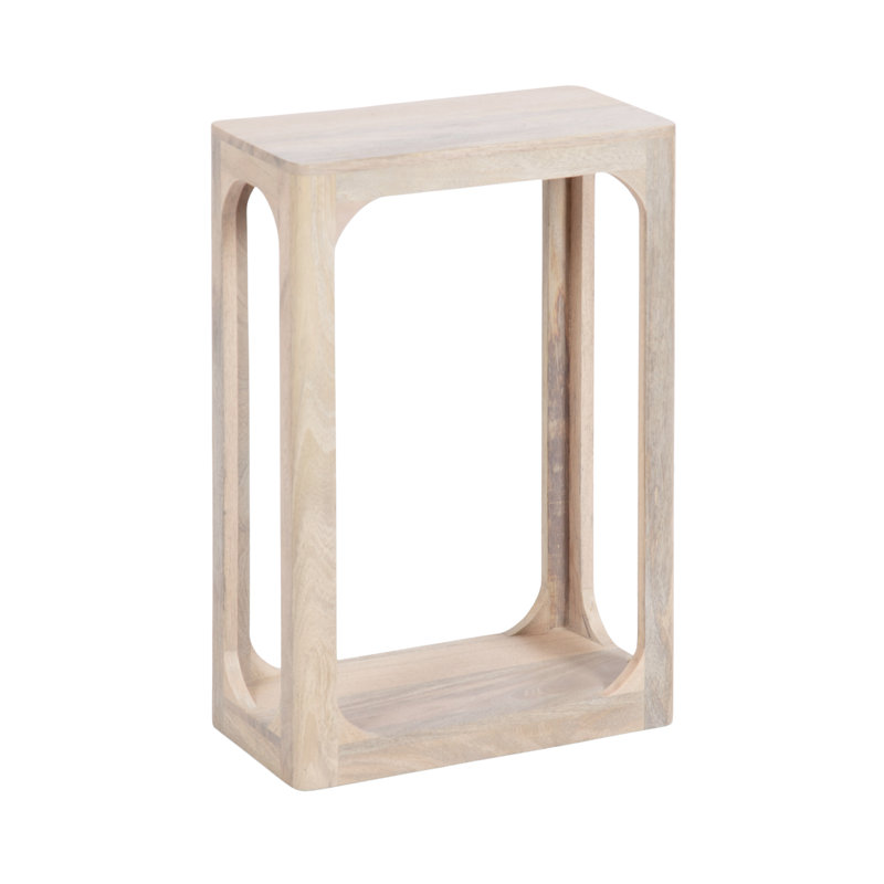 Dahl Slatted Mango Wood Slim Side Table for Use as Narrow Bedroom Nightstand, White