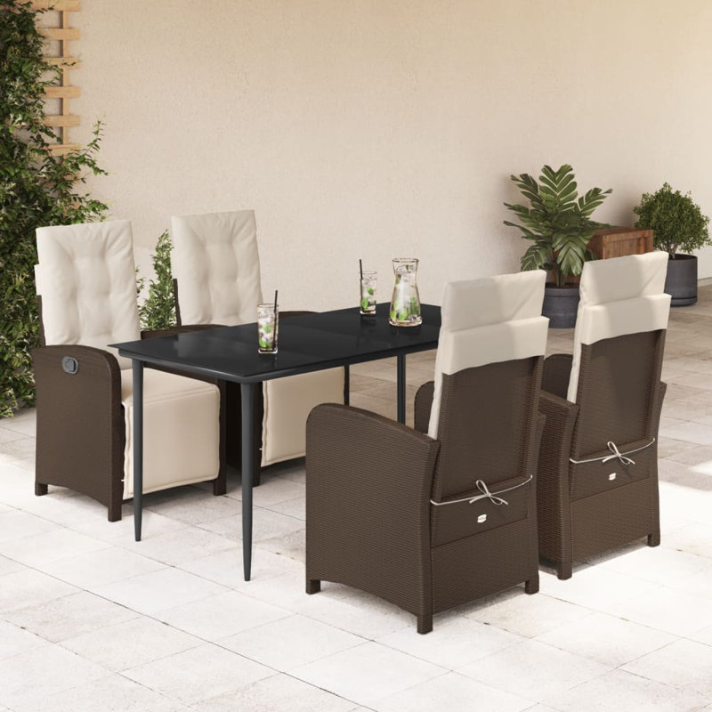 Brunon Patio Dining Set with, Black, 29.1" H x 31.5" W x 63" L, 4