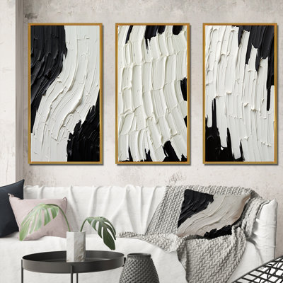 Black White Abstract Wall Art, Modern 3-Piece Canvas - Momentary Spirit Black And White Abstract