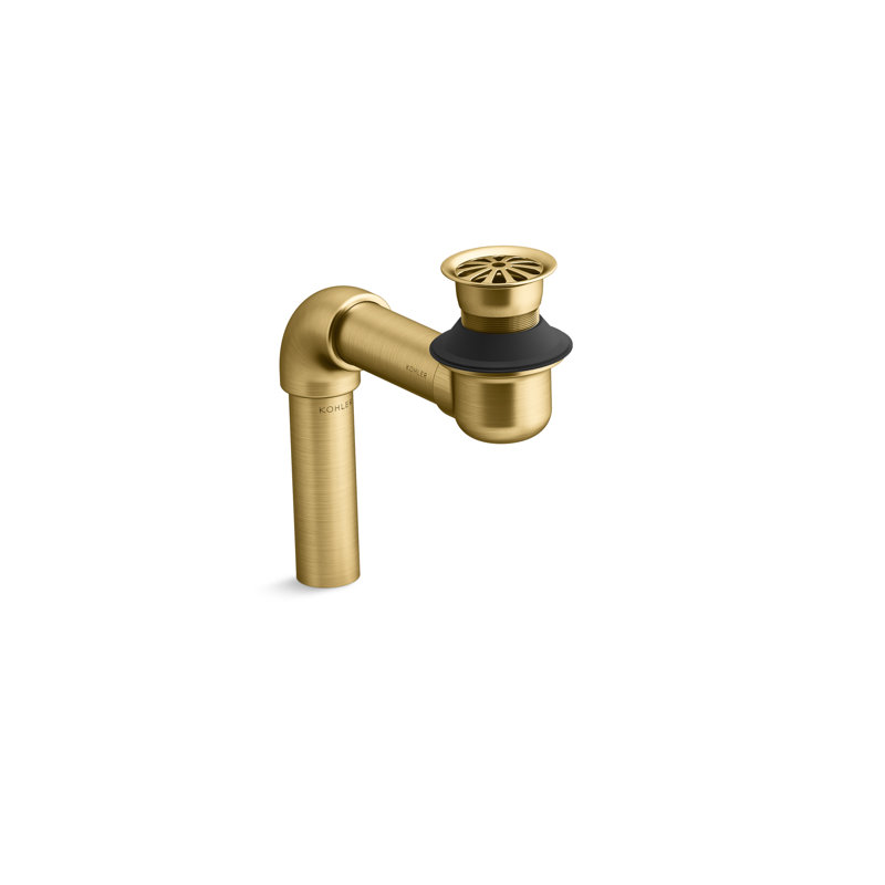 Bathroom sink offset drain with open strainer, Brushed Brass