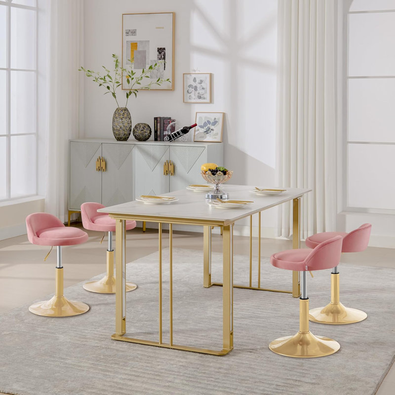 Aieden Upholstered Adjustable Height Counter Stool with Metal Frame, Antique Pink/Pink