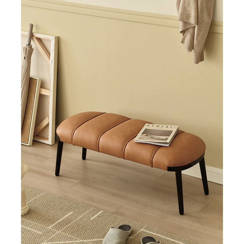 Banc en cuir massif de style nordique pour le salon et la chambre à coucher, 15.75" H x 31.5" W x 15.75" D