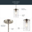 Luminaire suspendu en nickel brossé 1 lumière avec abat-jour en verre transparent Crosby-1185362699