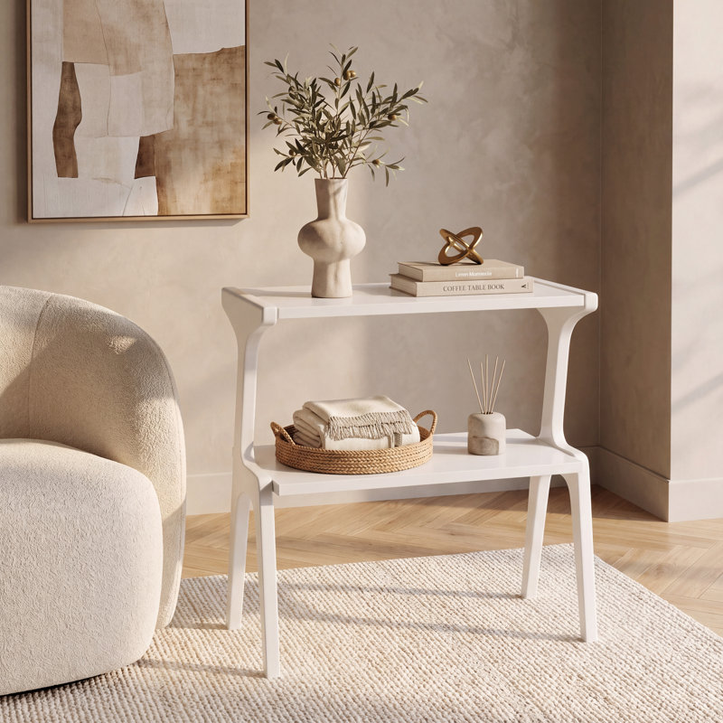 Table de bout en bois massif à 2 niveaux avec tablette de rangement