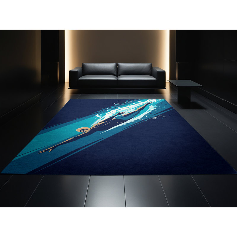 Tapis bleu noué à la machine Freestyle, 8 x 12