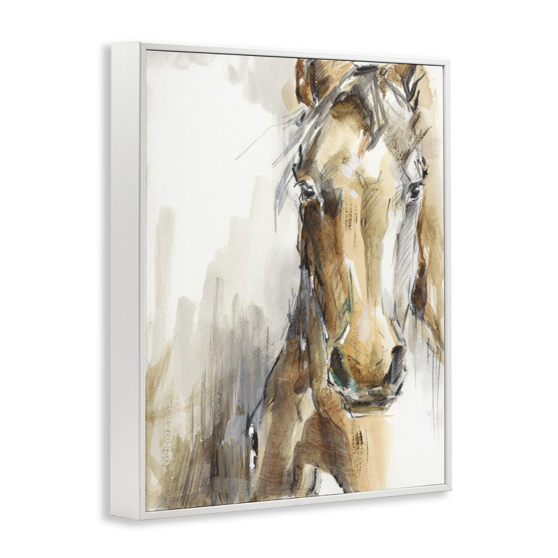«Horse Portrait Orange Brown Animal» - reproduction d'art, Giclée encadrée blanc bord de mer, H 30 po x l 24 po