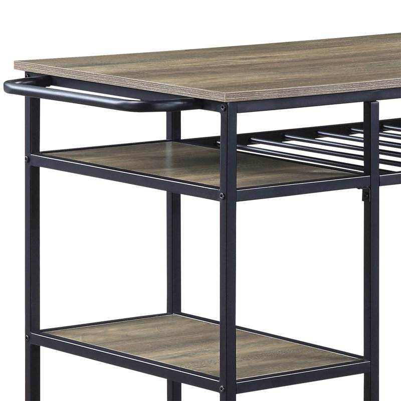Lona Rustic Oak & Black Finish Kitchen Island