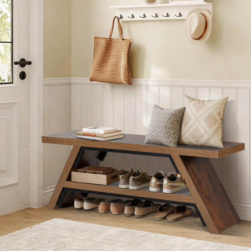 Banc de rangement à chaussures 48 "L, H 17,72 po x l 47,24 po x P 11,61 po, Bois médium