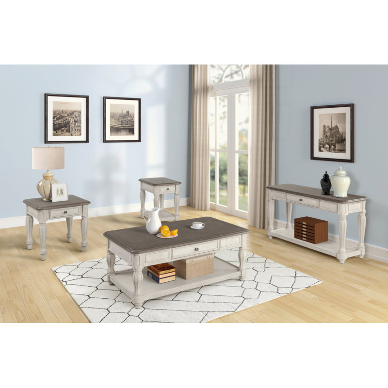 Console antique blanche et brune avec rangement