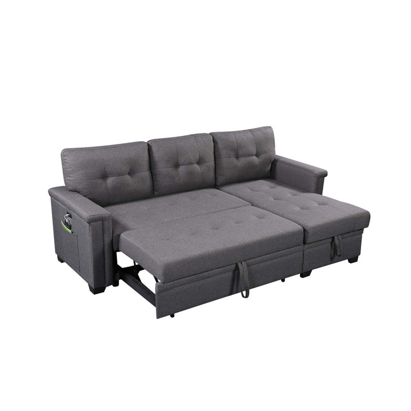 Canapé-lit modulaire réversible Ashlyn de 84 po avec méridienne de rangement, ports de chargement USB et poche