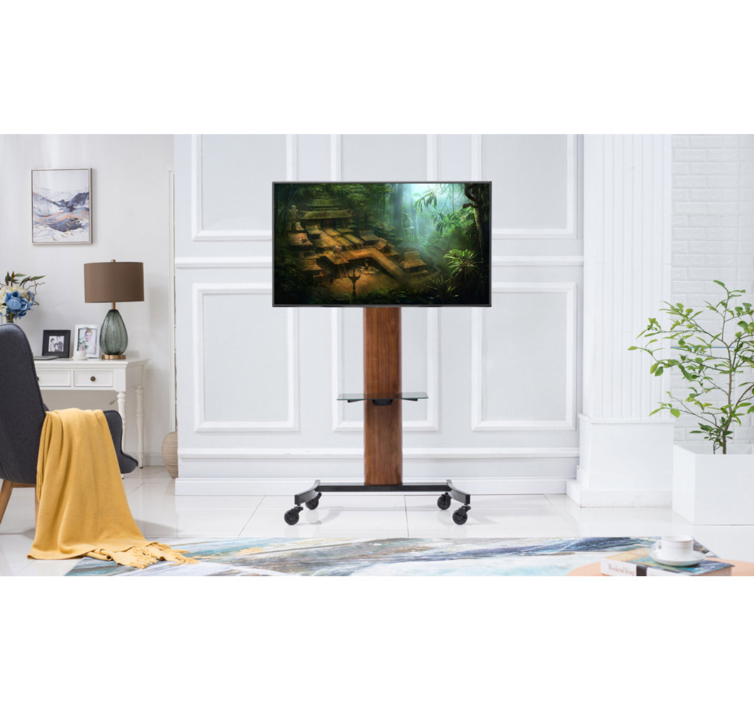 Jankowski Walnut/Black Floor TV Stand Mount for UP to 85" with Wheel Ebern Designs