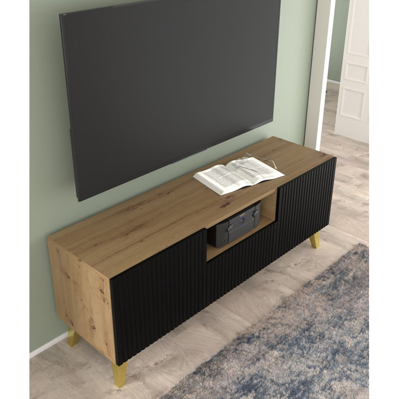 Fontainbleau Unfinished TV Unit for TVs up to 65", Black/oak wood